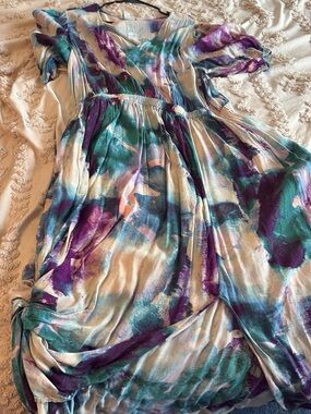 Ava & Viv Abstract Watercolor Midi Dress in Teal & Purple